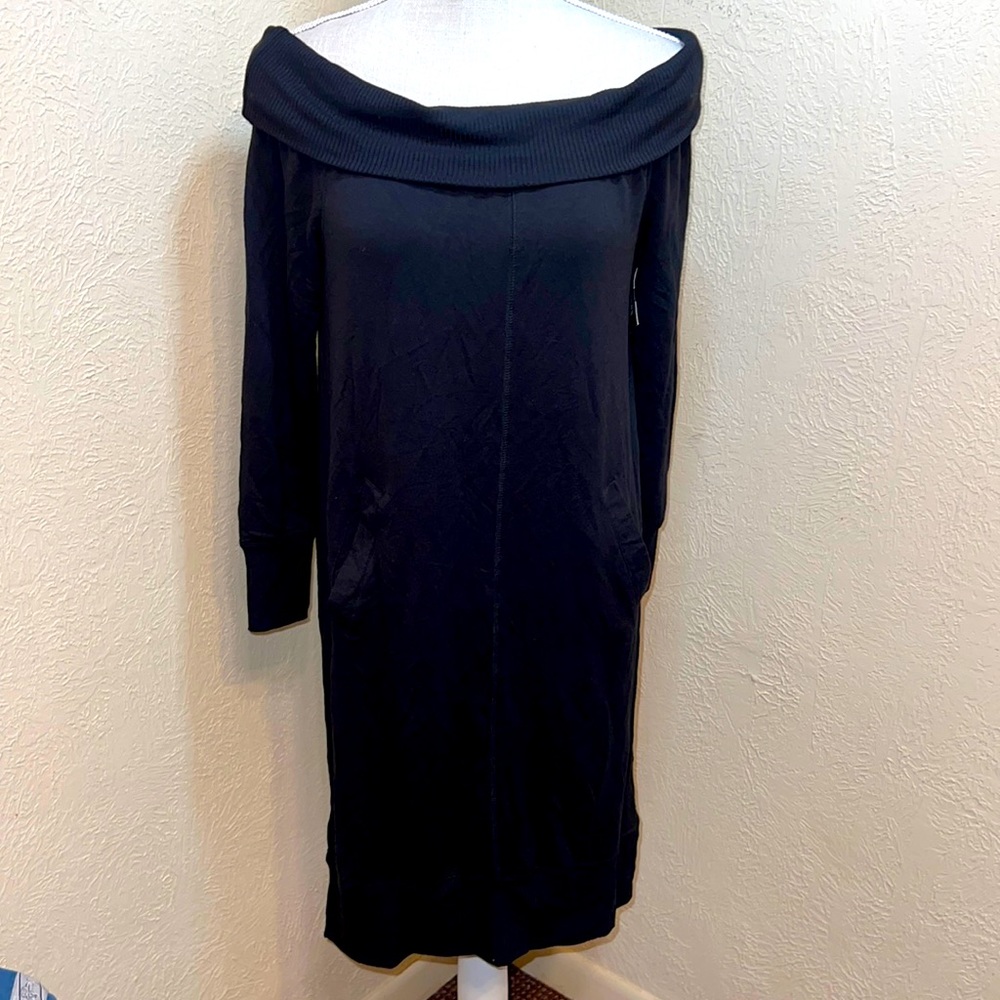 NWT Fourteenth Place Black Ebony Off the MIDI Shoulder Dress With Pockets